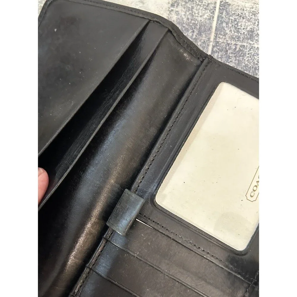 Vintage Coach Black Leather Continental Bifold Wallet KISS-lock Coin Pouch